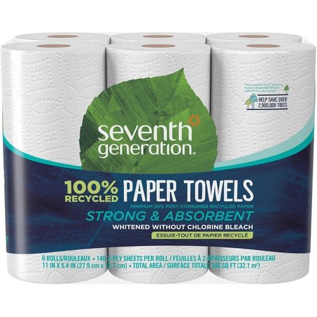 SEVENTH GENERATION Paper Towels, 140 Sheets, White SEV13731CT